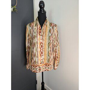 Alfred Dunner  Button-Up Long-Sleeve Roll Tab Shirt With Earthy Aztec Print - 10